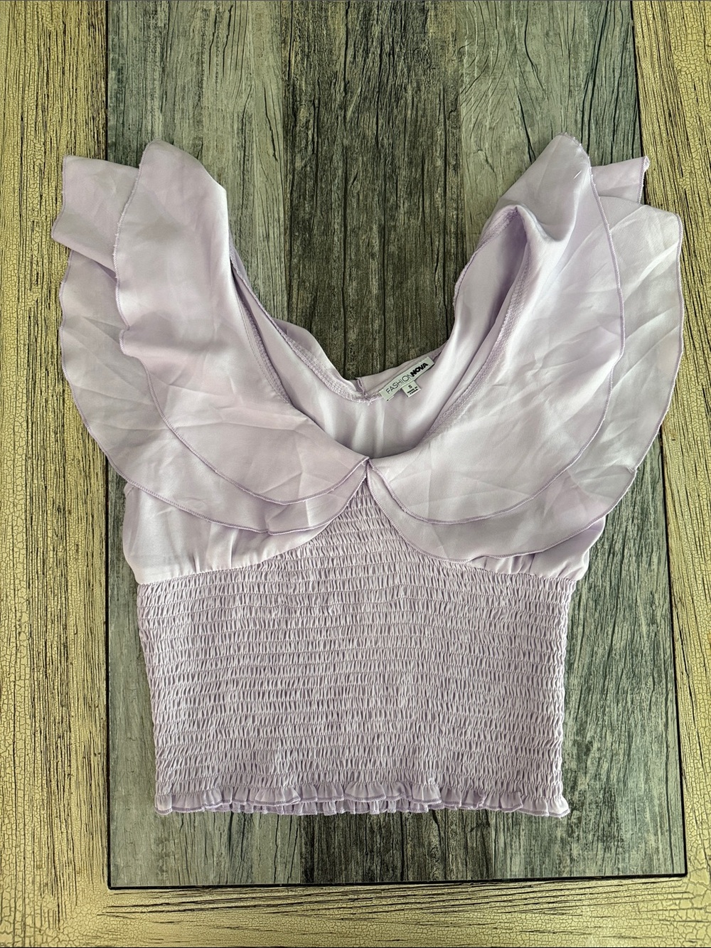 Fashion Nova Light Lavender Ruffle Smocked Crop Top